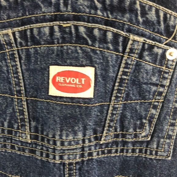 Revolt  classic denim bin overalls blue strip lines on side size M - Picture 6 of 11